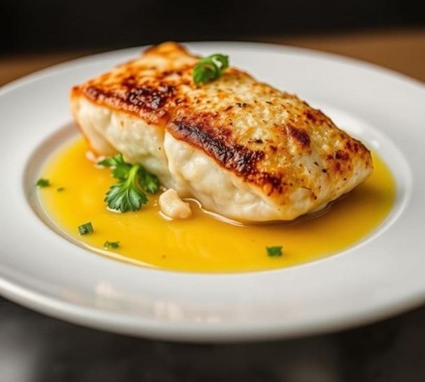 Filet de bar rôti, sauce vierge à la bergamote et câpres