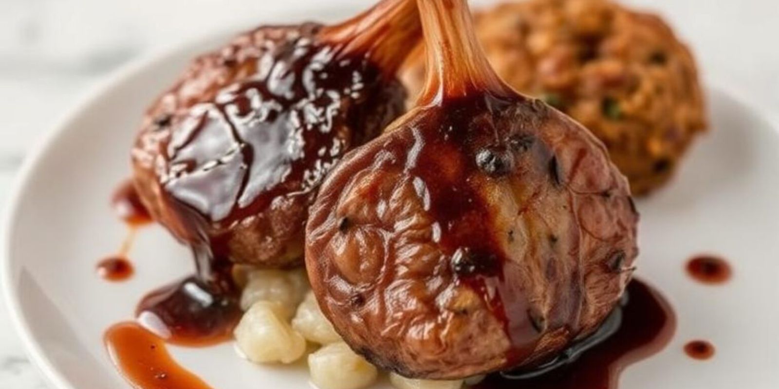 Côtelettes d’agneau, jus au vinaigre de cassis noir et écrasé de pommes de terre