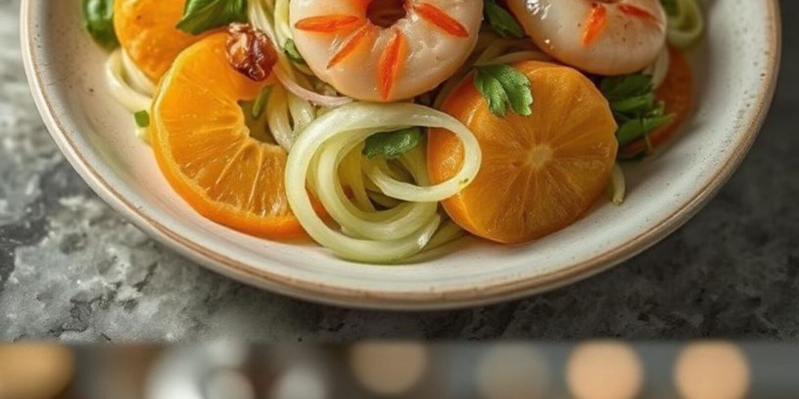 Salade de fenouil, orange, crevettes et vinaigre de bergamote