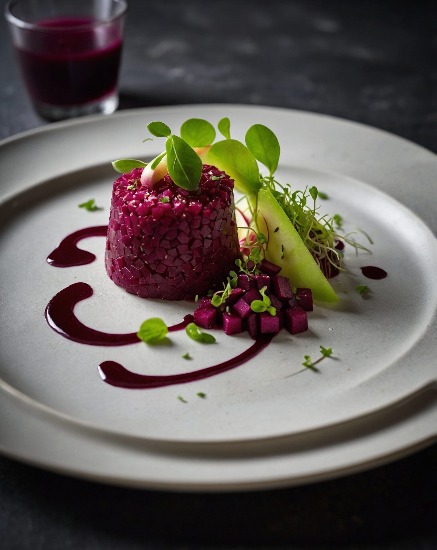 Tartare de betterave et pomme verte au vinaigre de cassis noir