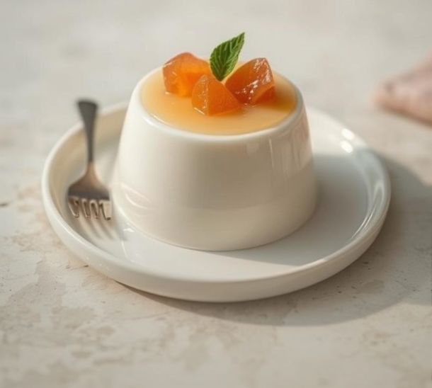 Panna cotta au lait d’amande, coulis de bergamote