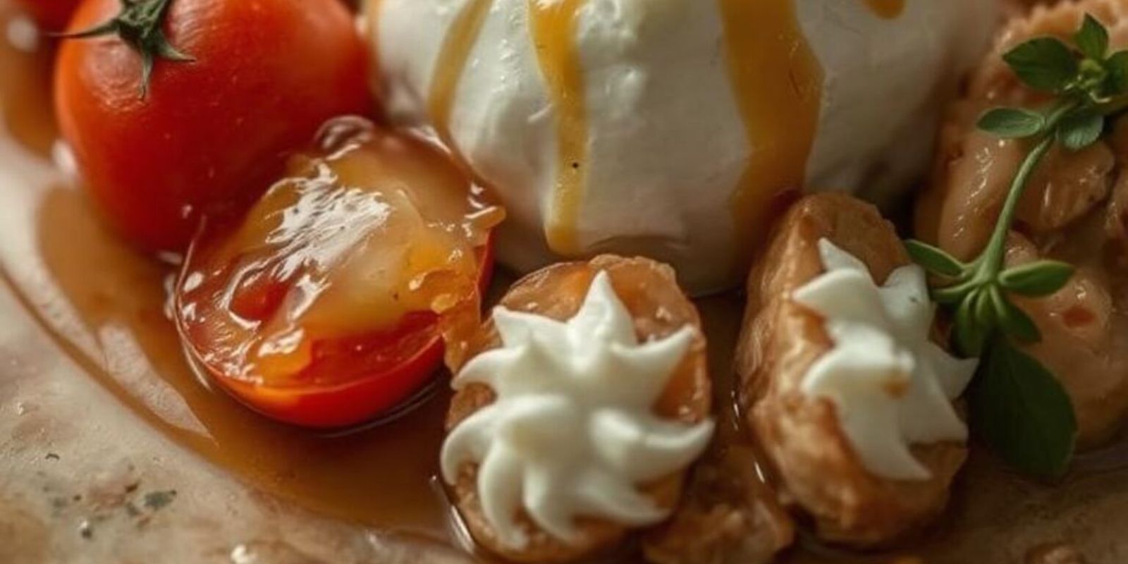 Burrata, tomates anciennes et réduction de vinaigre de bergamote