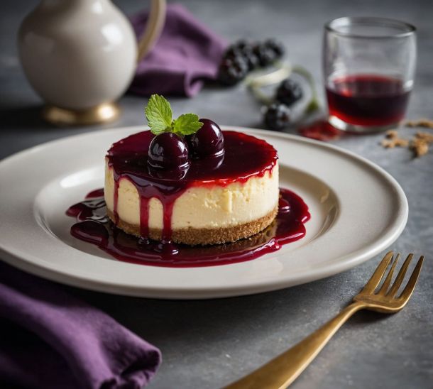 Cheesecake léger au coulis de cassis noir vinaigré