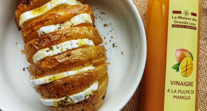 Pomme de terre suédoise au chèvre et vinaigre pulpe de mangue.
