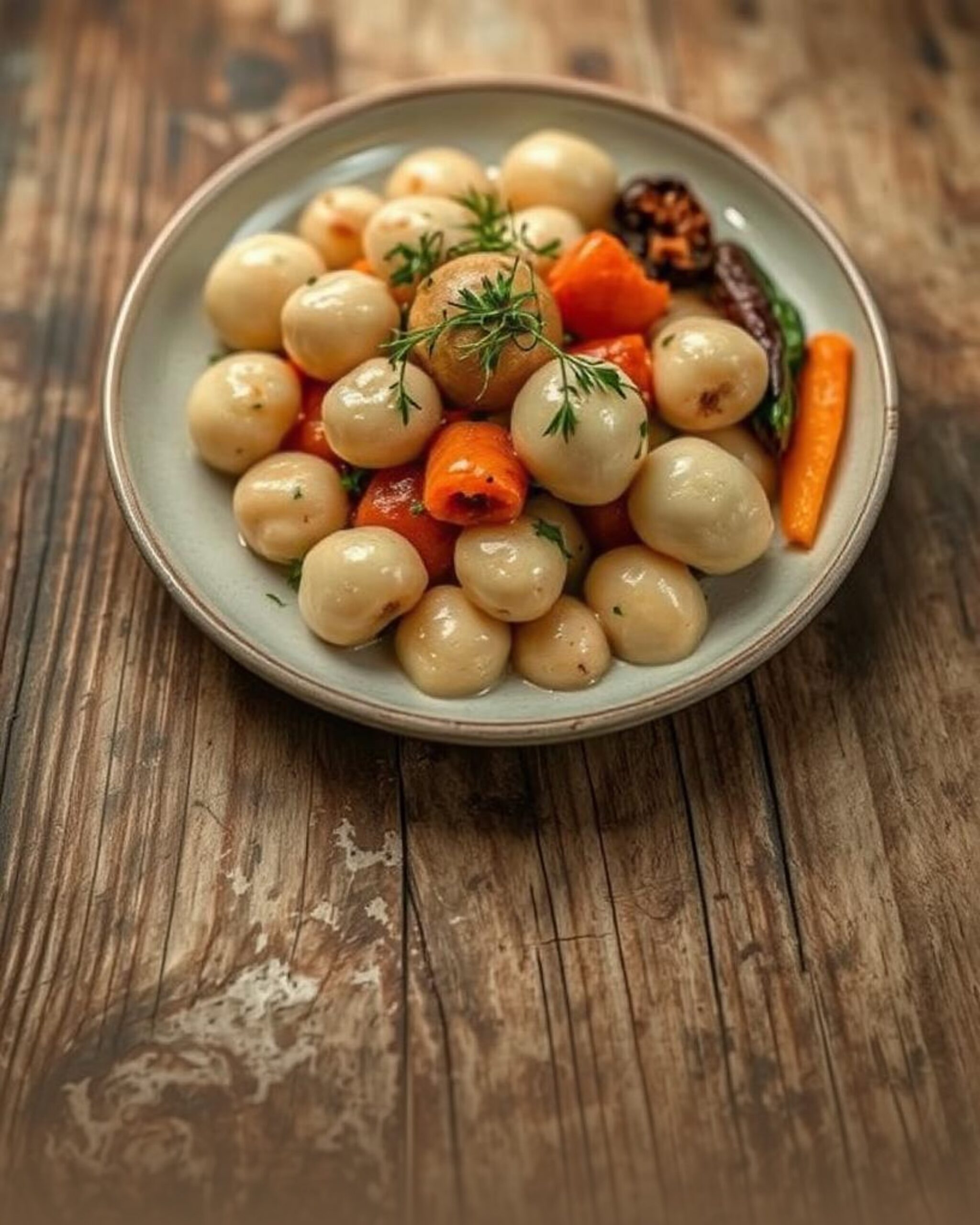 Gnocchis maison, légumes rôtis et vinaigre de fruits rouges (option végétarienne)