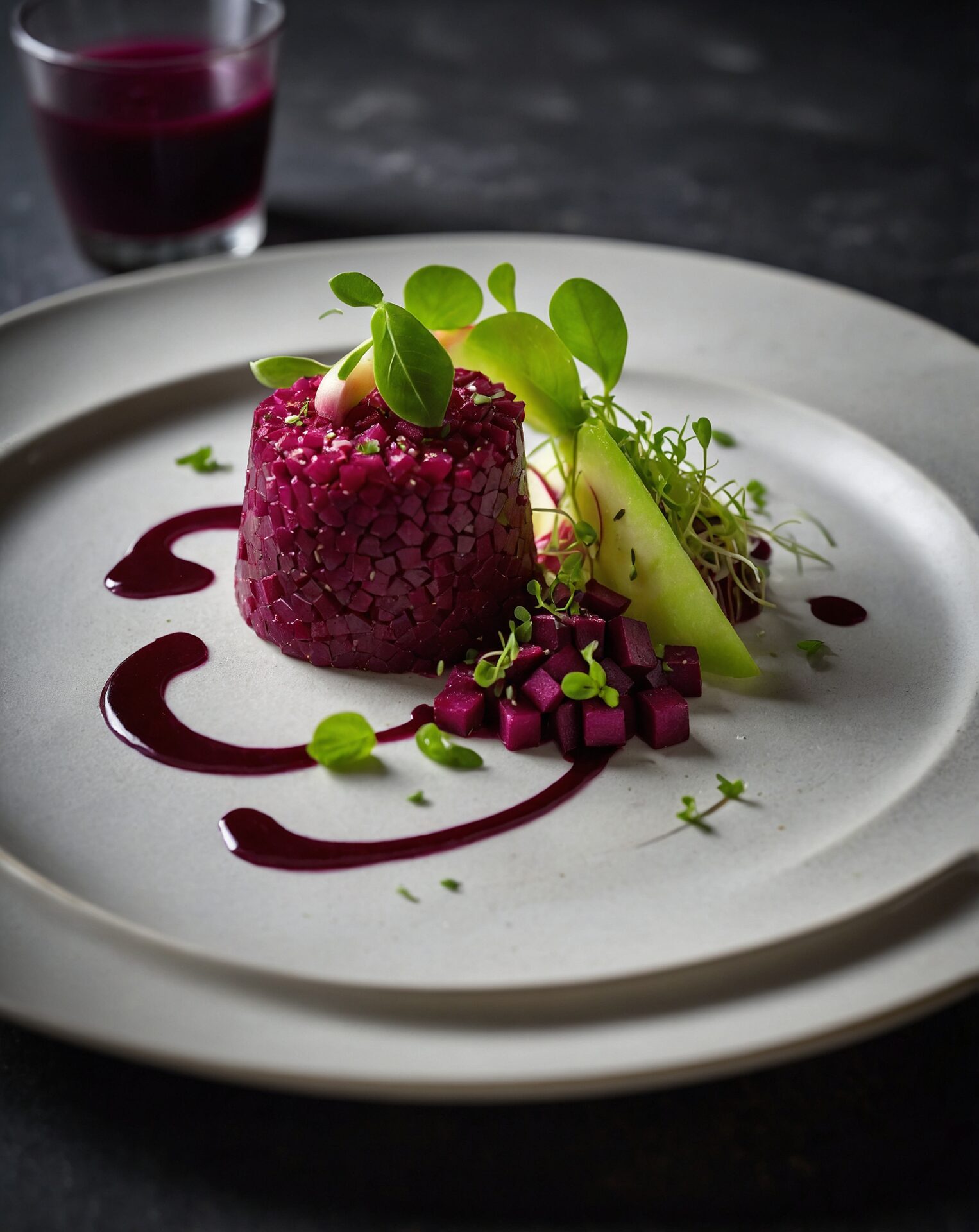 Tartare de betterave et pomme verte au vinaigre de cassis noir