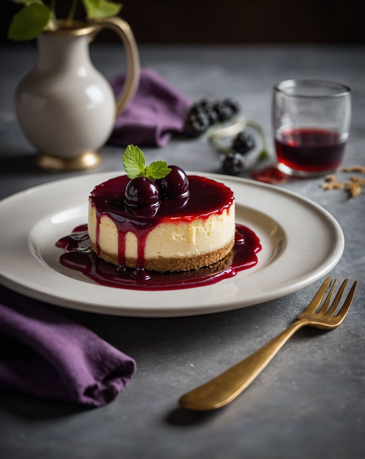 Cheesecake léger au coulis de cassis noir vinaigré
