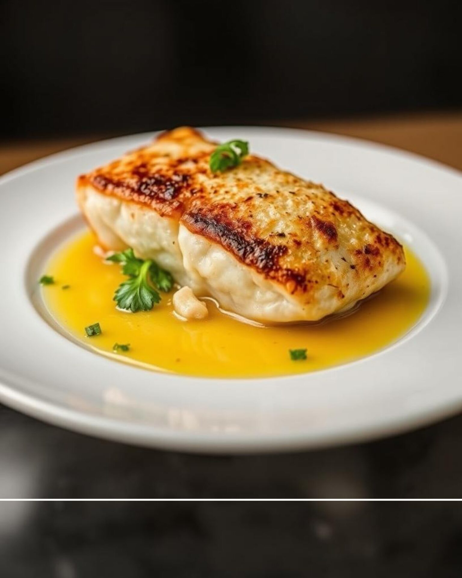 Filet de bar rôti, sauce vierge à la bergamote et câpres