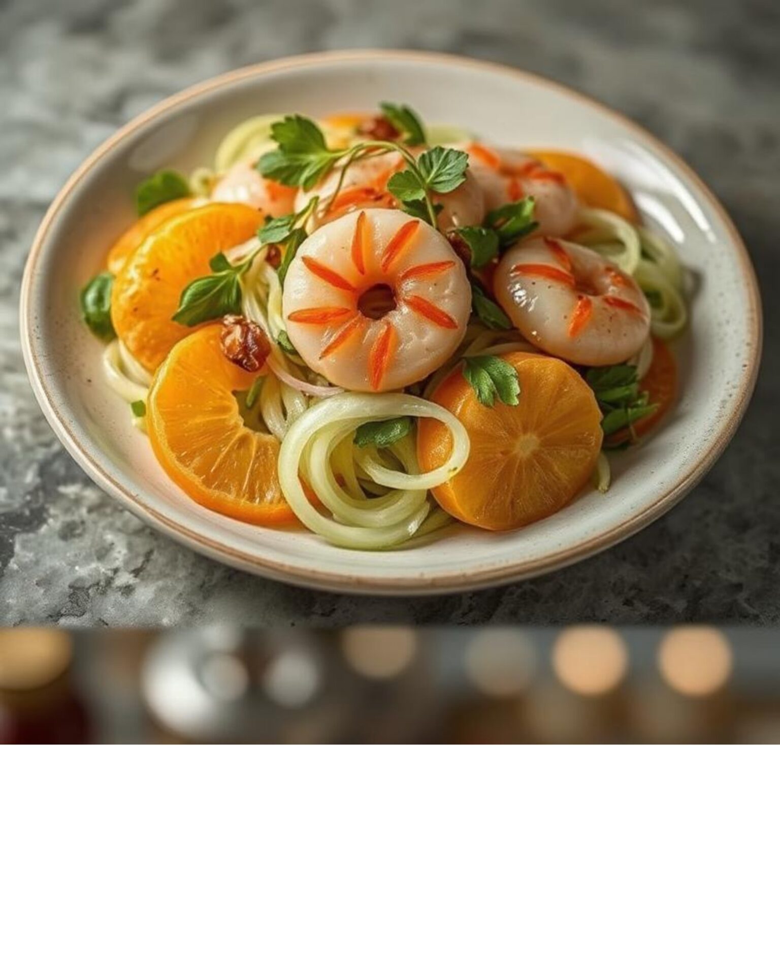 Salade de fenouil, orange, crevettes et vinaigre de bergamote