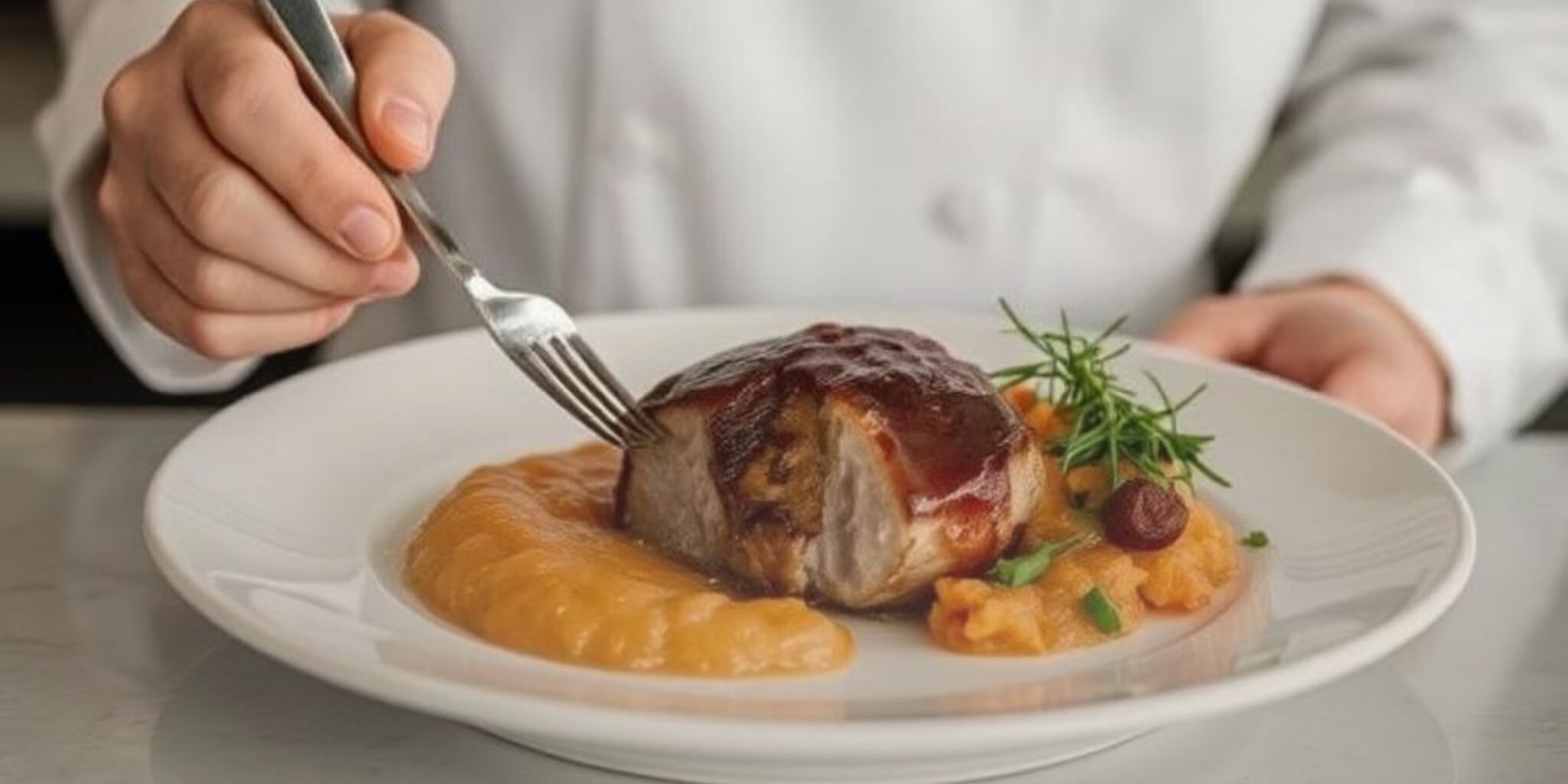 Filet mignon de porc laqué au vinaigre de fruits rouges, purée de patate douce 1 Filet mignon de porc laqué au vinaigre de fruits rouges, purée de patate douce