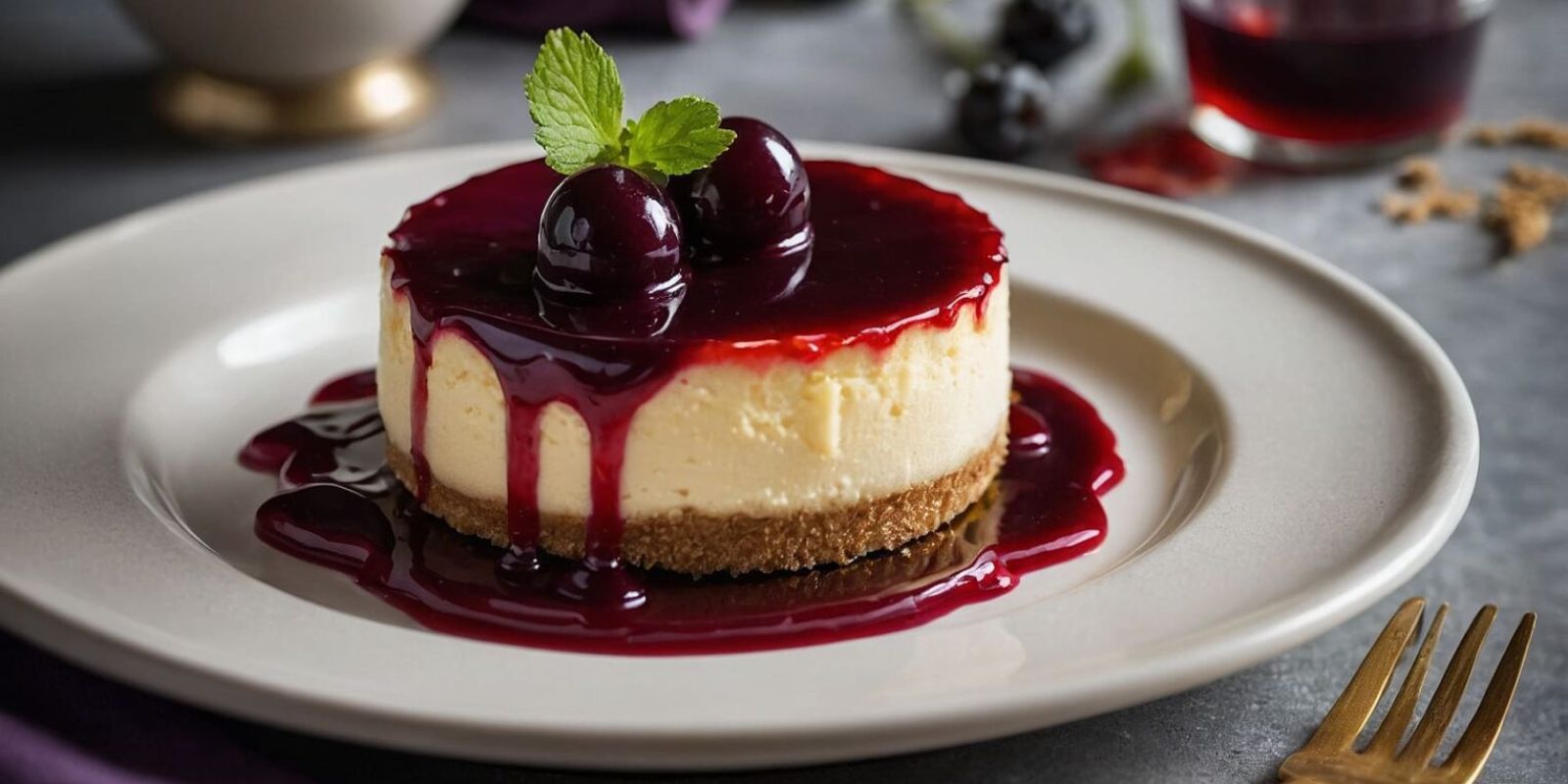 Cheesecake léger au coulis de cassis noir vinaigré