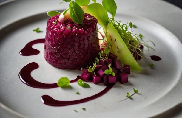 Côtelettes d’agneau, jus au vinaigre de cassis noir et écrasé de pommes de terre 2 Tartare de betterave et pomme verte b6ff7232 La Maison Des Grands Lacs