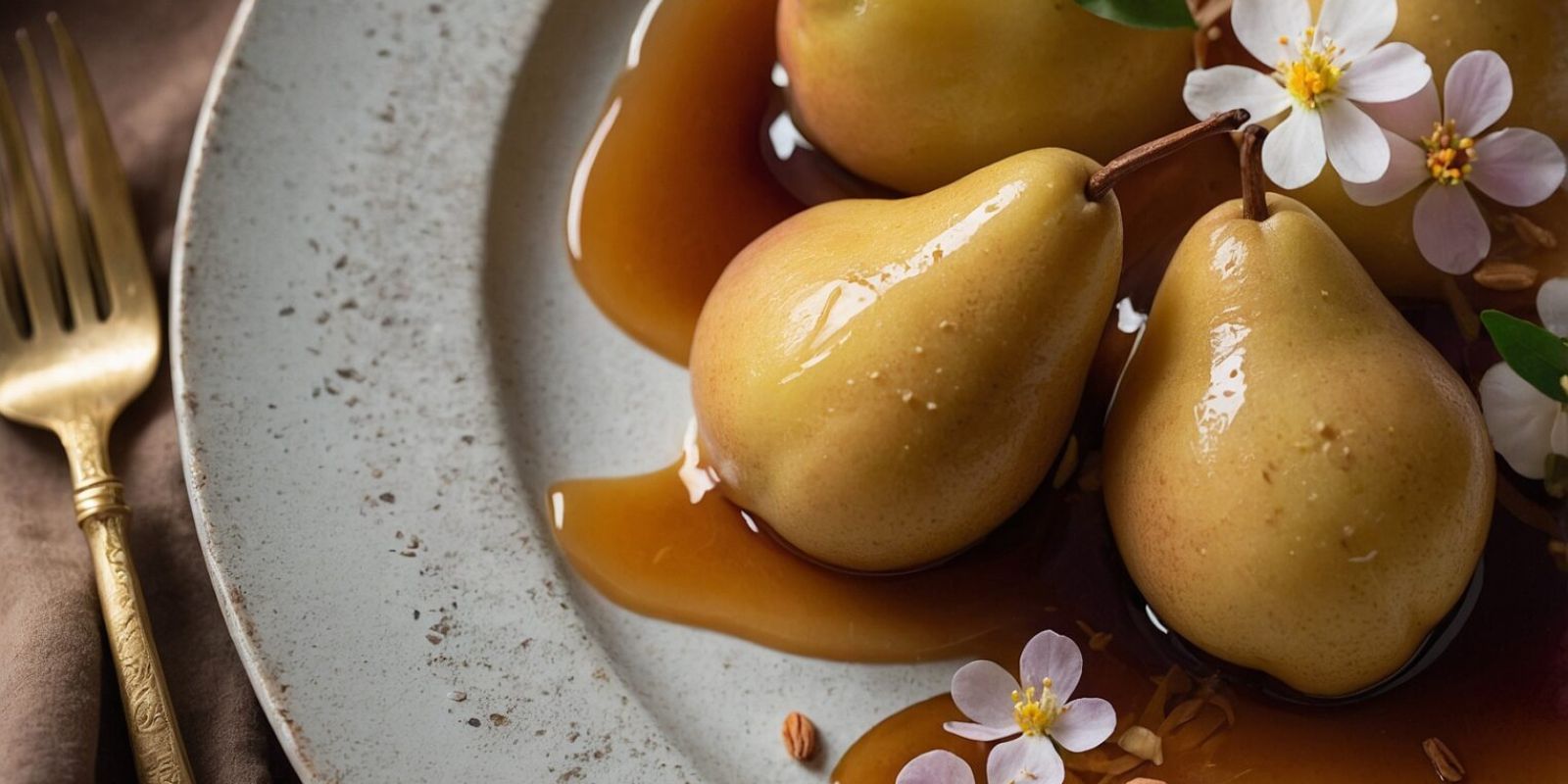 Poires pochées au vinaigre cassis noir