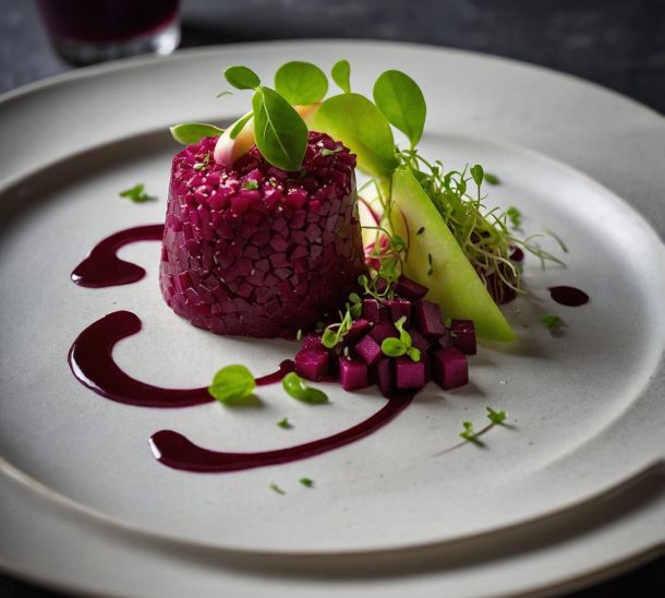 Tartare de betterave et pomme verte au vinaigre de cassis noir